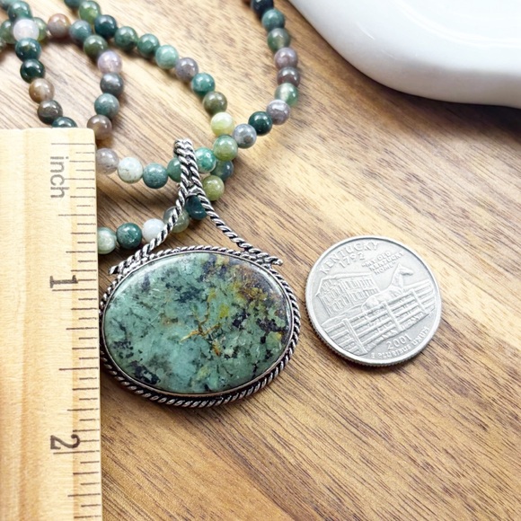 African Turquoise Pendant Necklace Jewelry Set Lot Sterling Silver 925 Overlay - Picture 10 of 10